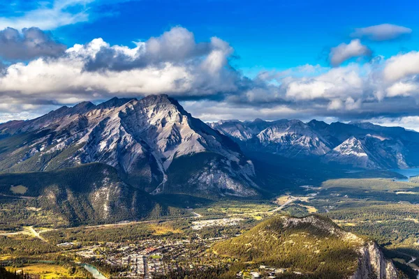 A panoramic view of mountains in Banff National Park.