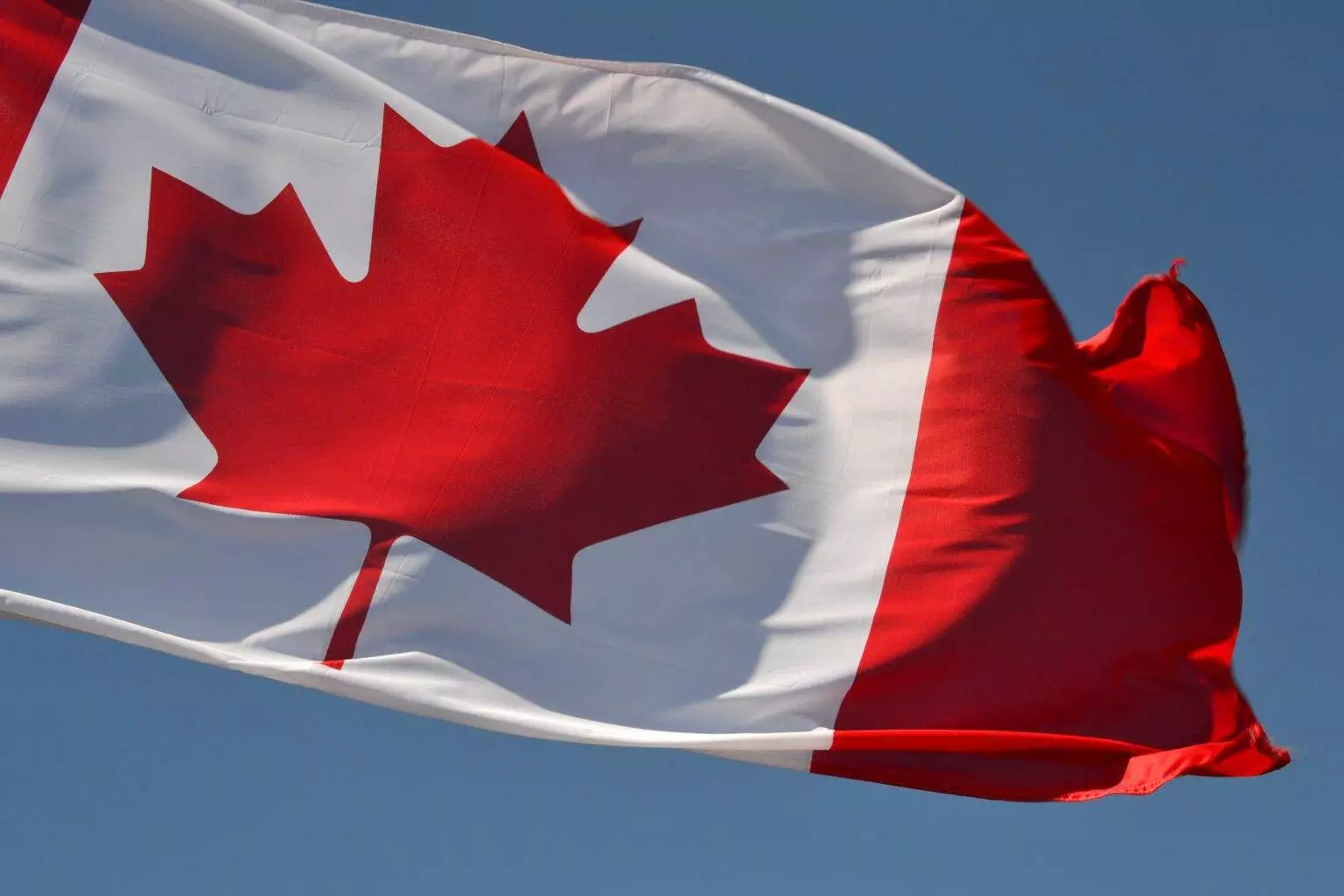 A close-up on a Canadian flag.