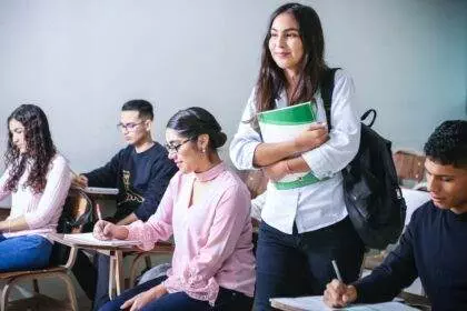 A group of students studying in a class.